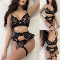 Sexy See-through Lace Lingerie Three-piece Set