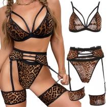 Sexy Leopard Printed Lingerie Three-piece Set