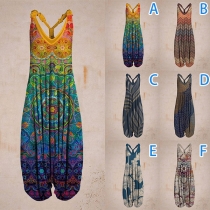 Casual Style High Waist Printed Loose Overalls