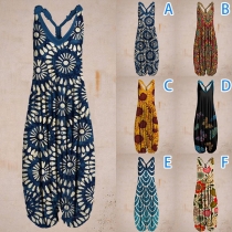 Casual Style High Waist Printed Loose Overalls