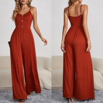 Sexy Backless V-neck High Waist Solid Color Sling Jumpsuit