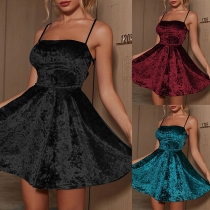 Sexy Backless High Waist Solid Color Slim Fit Sling Dress