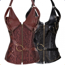 Vintage Gothic Style Chain Buckle Lace-up Halter Corset（Size Run Small）
