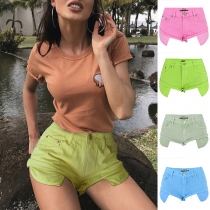 Fashion Bright Color Raw-edge Foldover Cuffs Low waist Hot Shorts