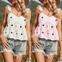 Sexy Backless V-neck Dots Printed Tassel Spliced Sling Top