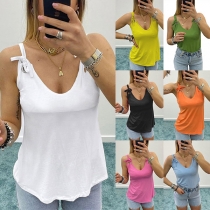 Fashion Solid Color V-neck Slip-style Top