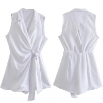 Fashion Solid Color Sleeveless Tie-belt Wrap Romper