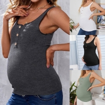 Casual Solid Color Buttoned Maternity Tank Top
