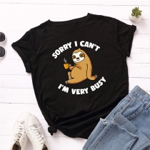 Cute Busy Sloth Lettered Printed Shirt