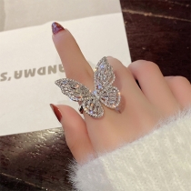 Hollow Out Rhinestone Butterfly Ring Open Ring