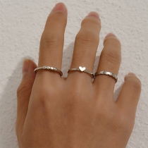 Cute Rhinestone Heart Three-piece Ring Set