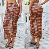 Fashion Colorful Wave Stripe Printed Swim Cover-up Skirt