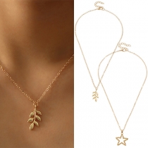 Fashion Leaf/Pentagram Pendant Necklace