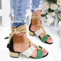 Bohemia Style Contrast Color Strappy Open-Toe Heels