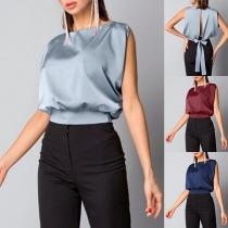 Sexy Solid Color Back-tie Satin Top