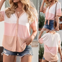 Casual Contrast Color Short Sleeve Buttoned Shirt
