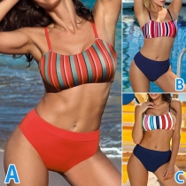 Sexy Colorful Stripe Print Bikini Set