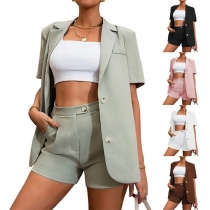 Casual Two-piece Blazer Set Consist of Short Sleeve Blazer and Shorts