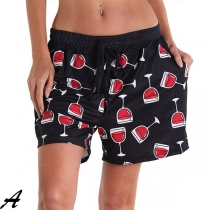 Beach Shorts with Red Wine Glasses Printed-Yoga Shorts, Beach Shorts, Besties Shorts， Summer Shorts