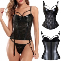 Sexy Lace Spliced Artificial Leather PU Corsets