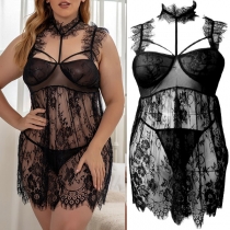 Sexy Semi-through Lace Lingerie Dress Nightwear Dress