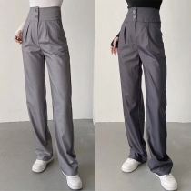 Elegant Solid Color High-wasit Buttoned Wide-leg Suit pants