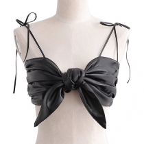 Sexy Artificial Leather Bow-tie Cami Top