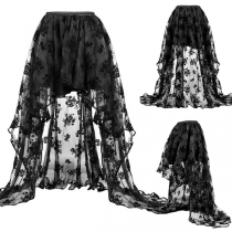 Fashion Gauze Floral Embroidery High-low Hemline Skirt