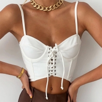 Sexy Solid Color Lace-up Cami Crop Top