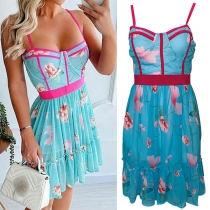 Sexy Floral Printed Pleated Sweetheart Slip Dresse