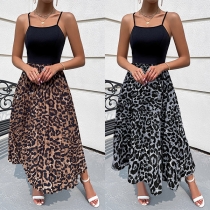 Sexy Contrast Color Backless Cross-criss Leopard Slip Dress