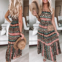 Sexy Floral Printed Backless Slip Maxi Dress