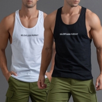 Casual Letter Printed Basic Scoop-Neck Tank Top for Men