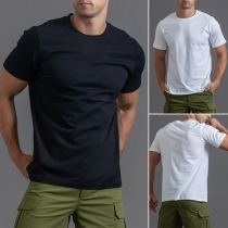 Basic Solid Color Round Neck Short Sleeve Shirt for Men