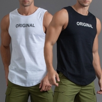Casual Round Neck Sleeveless Letter Printed Sporty Tank Top for Men