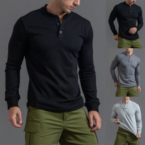 Casual Solid Color Buttoned V-neck Long Sleeve Sweatshirt