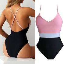 Sexy Contrast Color Cross-criss One-piece Swimsuit