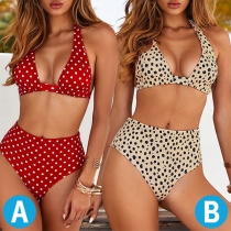 Sexy Polka Dot Printed Halter Neck Bikini Set