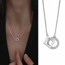 Fashion S925 Silver Square and Circle Pendant Necklace
