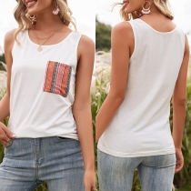 Casual Floral Printed Patch Pocket Tank Top