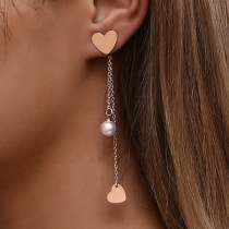 Fashion Heart Pearl Tassle Drop Earrings