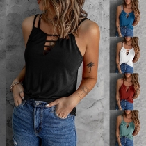 Sexy Stripe Cutout V-neck Sleeveless Shirt