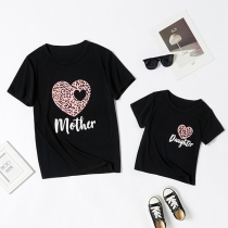 Fashion Heart Mother Daughter Printed Parent-child T-shirt Mather's Day Gift