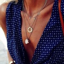 Vintage Three-layer Necklace with Cross O-ring and Shell Pendants