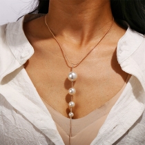 Vintage Necklace With Artificial Pearl Tassel Pendant