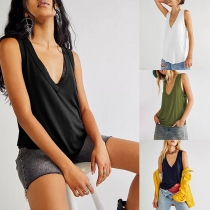 Casual Solid Color V-neck Tank Top