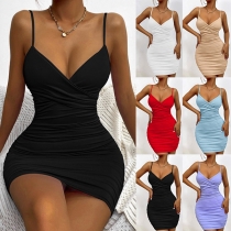 Fashion Solid Color Ruched Bodycon Slip Dress