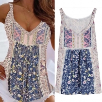Bohemia Style Floral Printed V-neck Sleeveless Tank Top