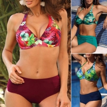 Sexy Floral Printed High Waist Bikini Set