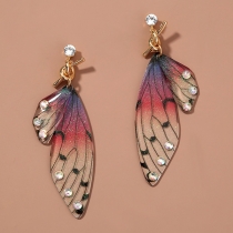 Vintage Rhinestone Cicada Wing Shape Earrings